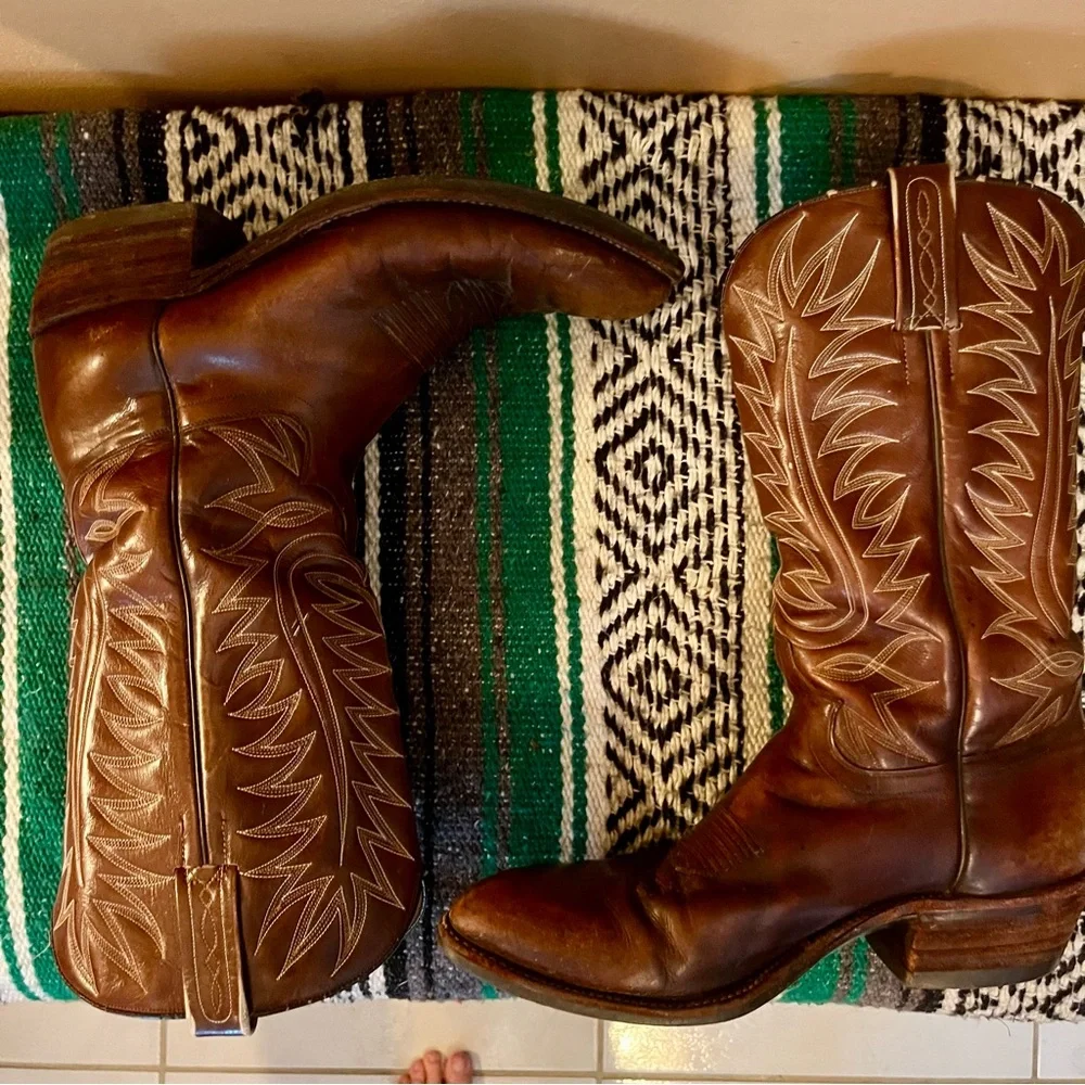 VINTAGE DAN POST chocolate brown leather western boots made in Spain - Picture 7 of 17